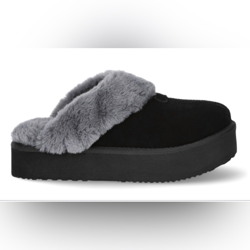 JOYSPUN Womens Faux Suede Faux Fur Clog Slippers Size 7 Black New